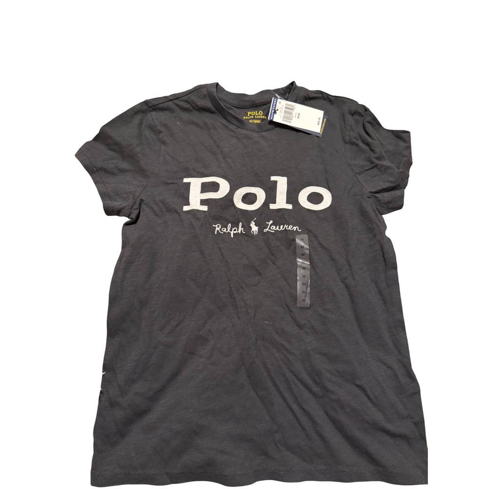 Polo Ralph Lauren Womens Black Slub Cotton Logo Graphic T-Shirt NWT Size Medium
